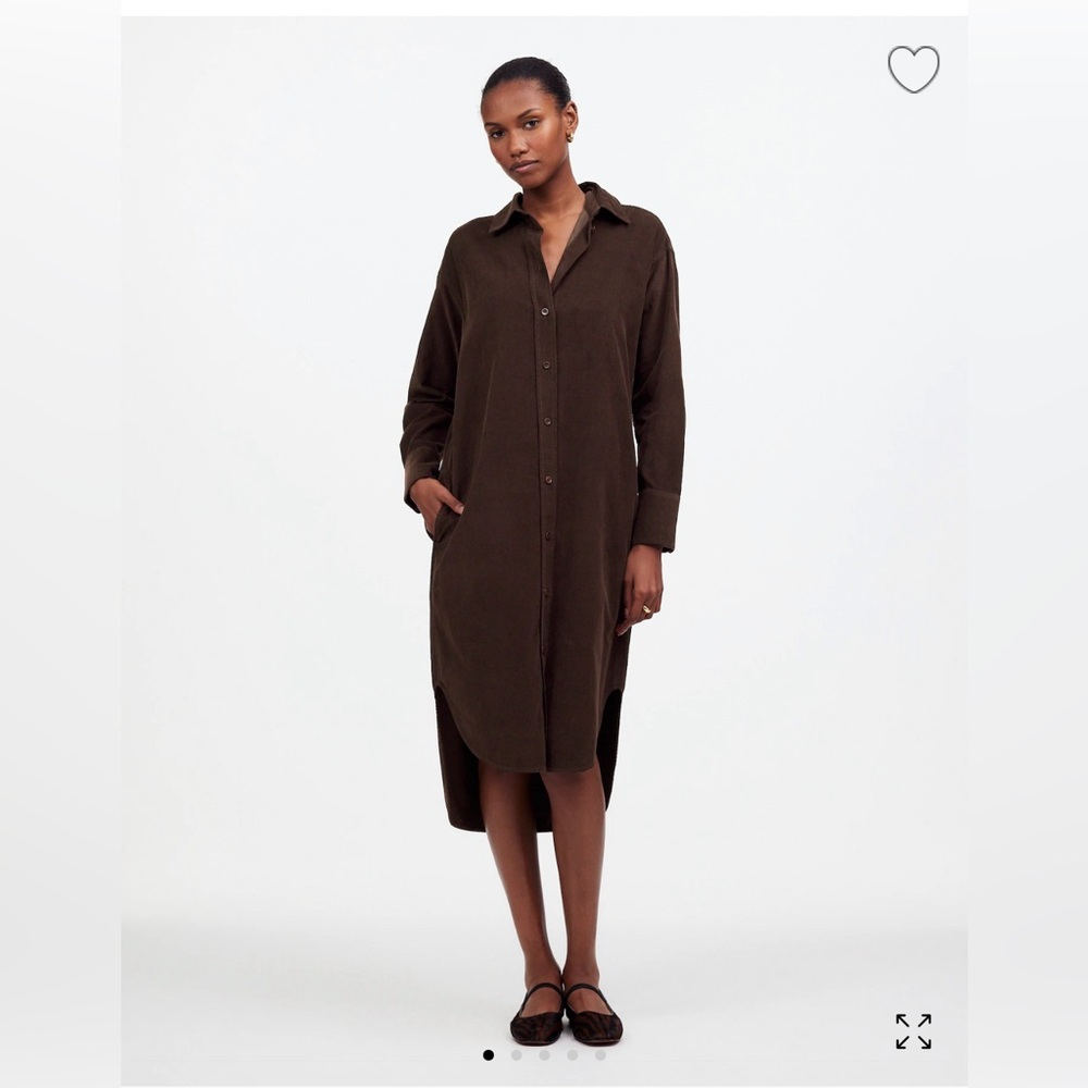 Madewell Corduroy Long Sleeve Midi Shirtdress in Dark Carob Brown Size Small